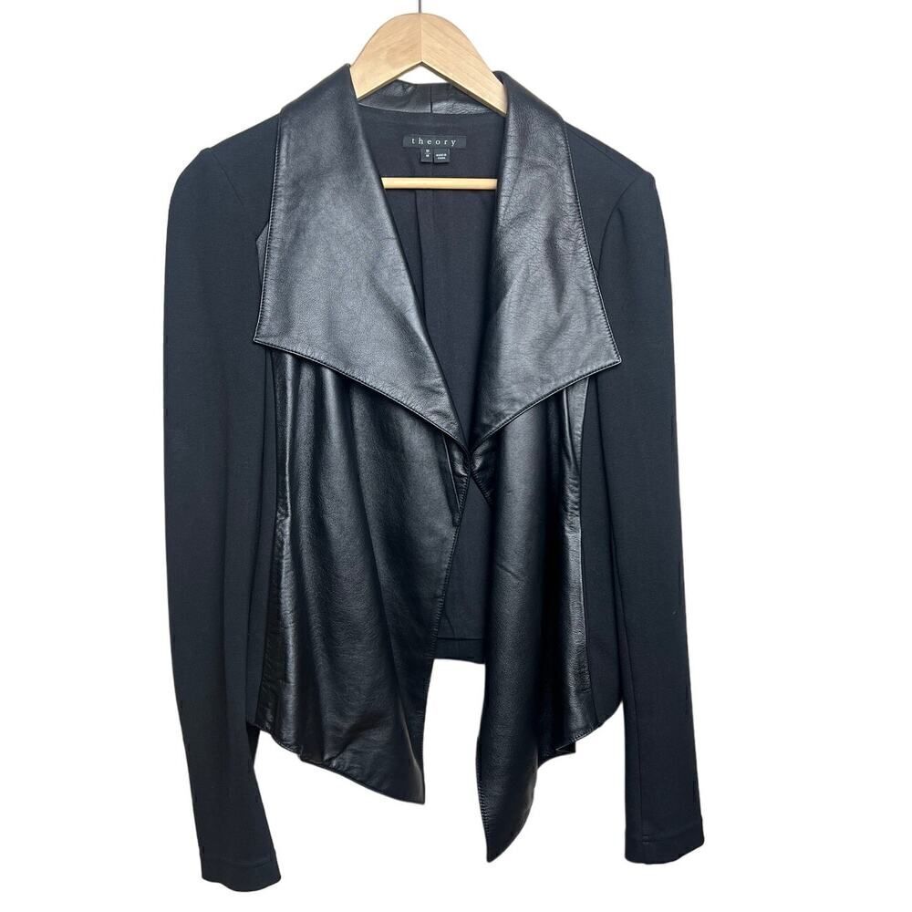 Theory Brigida Drape Ponte and Lambskin Leather Jacket Sz S